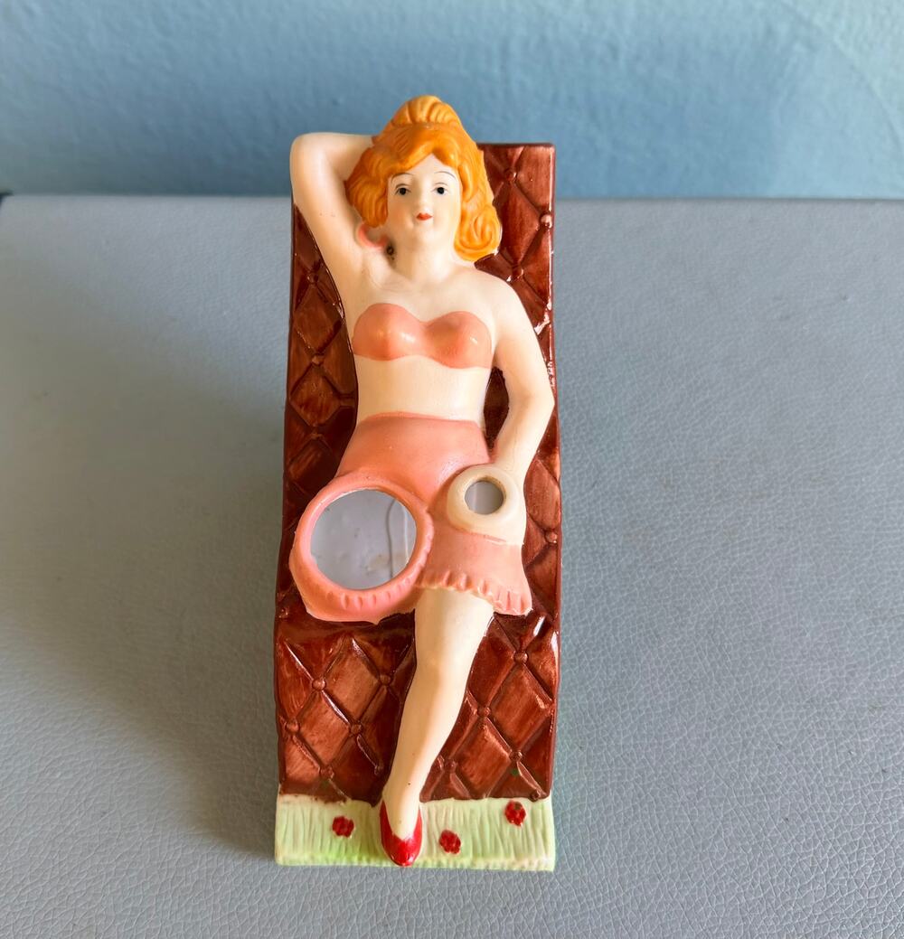 Vintage Naughty Nodder Bathing Beauty As Is, Mid Century Pinup Girl Porcelain